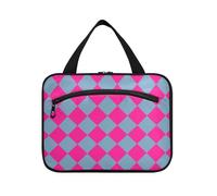 EtherSpher Buffalo Plaid - Kit de afeitado colgante gris melocotón con gancho, organizador de bolsas de maquillaje chic para mujer, kit de aseo imprescindible para mujer, L, gris melocotón a cuadros