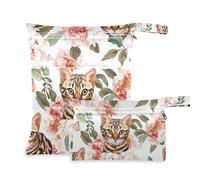 EtherSpher Chic Bengal Cats - Bolsa blanca con cremallera para pañales, paquete de 2 artículos esenciales de viaje para bebés con asas para pañales de bebé, playa