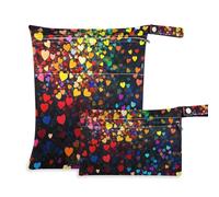 EtherSpher Colorful Hearts Rainbow - Bolsa húmeda a prueba de desorden para bebé, paquete de 2 artículos esenciales de viaje para bebé con asas para gimnasio, playa