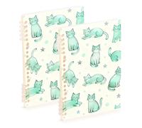 EtherSpher Cuaderno de diario de gato divertido turquesa tamaño A5 de 8.3 x 5.7 pulgadas, cuaderno en espiral resistente al desgaste, 60 hojas de ancho para diario y lista de tareas, paquete de 2