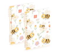 EtherSpher Cuaderno de tamaño A5 con diseño floral de abejas de acuarela de 8.3 x 5.7 pulgadas, cuaderno de espiral resistente para la universidad, 60 hojas para diario y lista de tareas, paquete de 2