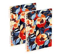 EtherSpher Cuaderno de tamaño A5 con diseño retro de granadas rojas y flores, espiral, 8.3 x 5.7 pulgadas, espiral, 60 hojas para diario y lista de tareas, paquete de 2