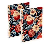 EtherSpher Cuaderno de tamaño A5 con rayas de granadas rojas y flores rojas, 8.3 x 5.7 pulgadas, cuaderno espiral encuadernado con alambre, 60 hojas anchas para viajes y escritura, paquete de 2