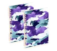 EtherSpher Cuaderno de tamaño A5 de camuflaje de acuarela verde púrpura de 8.3 x 5.7 pulgadas, cuaderno de espiral resistente con rayas universitarias, 60 hojas para viajes y escritura