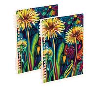 EtherSpher Cuaderno psicodélico de tamaño A5 con rayas anchas de diente de león colorido de 8.3 x 5.7 pulgadas, cuaderno de espiral encuadernado con alambre, 60 hojas para diario y lista de tareas