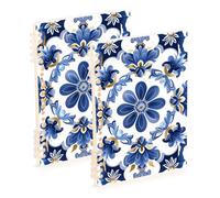 EtherSpher Cuaderno universitario chino tradicional de tamaño A5, diseño de flores azules y doradas, 8.3 x 5.7 pulgadas, resistente al desgaste, 60 hojas para trabajo y aula, paquete de 2