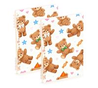 EtherSpher Cuaderno universitario de oso de peluche marrón de dibujos animados tamaño A5, 8.3 x 5.7 pulgadas, cuaderno de tapa dura con rayas universitarias, 60 hojas para trabajo y aula, paquete de 2