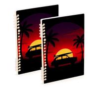 EtherSpher Cuadernos de composición de tamaño A5 con diseño de coche de puesta de sol, color negro, 8.3 x 5.7 pulgadas, cuaderno en espiral de tapa dura, 60 hojas para diario y lista de tareas