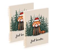 EtherSpher Cuadernos de Navidad de tamaño A5 con diseño de panda rojo Just Breathe para la escuela, 8.3 x 5.7 pulgadas, asignatura resistente, espiral, 60 hojas para trabajo y aula, paquete de 2