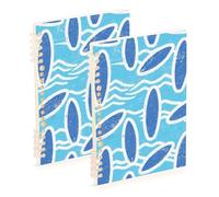 EtherSpher Cuadernos de tamaño A5 con diseño de tabla de surf azul para la universidad, 21 x 14,5 cm, cuaderno de espiral resistente con rayas anchas, 60 hojas para viajes y escritura, paquete de 2