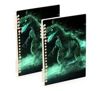 EtherSpher Cuadernos en espiral de dinosaurios fluorescentes verdes tamaño A5 de 8.3 x 5.7 pulgadas, cuaderno de espiral resistente para la universidad 60 hojas para escuela y oficina, paquete de 2