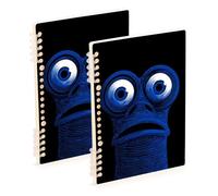 EtherSpher Cuadernos en espiral de monstruos azules divertidos de tamaño A5 de 8.3 x 5.7 pulgadas, cuaderno de espiral encuadernado con alambre, 60 hojas de ancho para escuela y oficina, paquete de 2