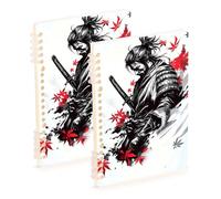 EtherSpher Cuadernos samuráis japoneses de hojas de arce rojas de tamaño A5 para la escuela, 8.3 x 5.7 pulgadas, cuaderno de composición resistente con rayas anchas, 60 hojas para trabajo y aula