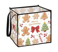 EtherSpher Cubos de almacenamiento plegables de tela de pan de jengibre marrón con dibujos animados de Feliz Navidad para niños, cubos de almacenamiento de tela, 33 x 33 x 33 cm