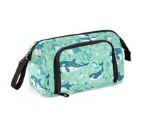 EtherSpher Delicados estuches de dibujos animados de orca verde, estuche de gran capacidad con cremallera con ranura para niños, suministros de vuelta a la escuela, funda para lapiceros