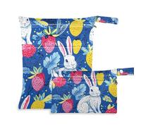 EtherSpher Dots Rabbite and Strawberries Vivid - Bolsa húmeda lavable para pañales, paquete de 2 artículos esenciales de viaje para volar con asas para guardería, viajes