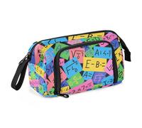 EtherSpher Estuche organizador de dibujos animados coloridos con fórmulas matemáticas de gran capacidad, estuche de maquillaje cosmético con asa para suministros escolares preparados para lapices