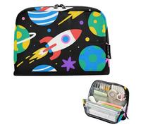 EtherSpher Estuche organizador de gran capacidad con diseño de planeta negro de dibujos animados, estuche organizador de gran apertura, estuche de papelería para suministros escolares preparatorios