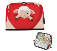 EtherSpher Estuche para lápices de dibujos animados con diseño de ovejas, diseño de corazón y oveja, organizador delgado de almacenamiento para mujeres, materiales elementales escolares para nina