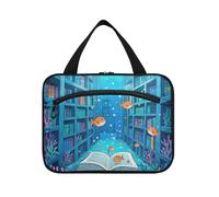EtherSpher Funny Ocean Library Book Fish Blue - Neceser de viaje colgante con gancho, bolsa de moda de diseño para maquillaje para accesorios para mujer, gimnasio, porta, cosméticos, mujer, cartera L