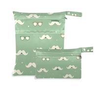 EtherSpher Happy Father's Day Funny Beard Green Bolsa impermeable para tela, paquete de 2 bolsas húmedas para traje de baño con asas para piscina, yoga