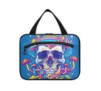 EtherSpher Happy Skull Rainbow Mushroom - Kit de viaje colgante para mujer con gancho, bolsa de cuidado de la piel de moda de diseño para artículos esenciales para mujer, bolso de baño para mujer