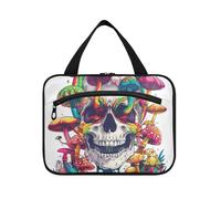 EtherSpher Happy Skull Rainbow Mushroom World - Neceser colgante de viaje con gancho, bolsas de maquillaje chic de diseño para mujer, neceser, hotel, bolso para maquillaje de mujer, L, Happy Skull