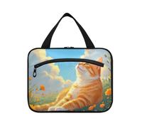 EtherSpher Kit de pintura al óleo con diseño de gato azul cielo azul para hombres con gancho, bolsa de aseo impermeable para mamá, camping, cosméticos, mujer, cartera, L, Pintura al óleo con diseño de