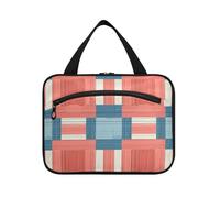 EtherSpher Kit de viaje colgante con patrón a cuadros rojo claro y azul para mujer con gancho, bolsa lavable de diseño para el cuidado de la piel para viajes, artículos esenciales de trabajo, bolso de