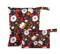 EtherSpher Lilly Floral White Wildflower Red - Bolsa impermeable lavable, paquete de 2 artículos esenciales de viaje para volar con asas para piscina, viajes