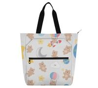 EtherSpher Lindas bolsas decorativas para niños, niñas y adultos, diseño de oso de peluche marrón con dibujos animados, bolsa ligera para la playa, comestibles, bolsa de playa con bolsillos con
