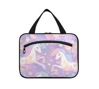 EtherSpher Neceser colgante con diseño de unicornios arcoíris púrpura para hombres con gancho, bolsas de cosméticos esenciales de diseñador para mujer, kit de mochilero para mujer, L, Unicornios