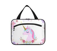 EtherSpher Neceser de viaje colgante grande con diseño de unicornios de flores coloridas con gancho, bolsa de maquillaje lavable para cruceros, viajes, cruceros, bolso para maquillaje de mujer, L