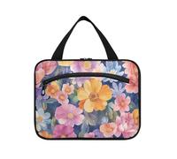 EtherSpher Nueva Zelanda Koru Beauty Summer Flowers Colorido Bolsa de viaje para maquillaje colgante con gancho, bolsa de aseo esencial de diseño colgante para mujer, kit de viaje para mujer, L