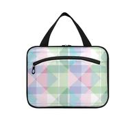 EtherSpher Organizador de maquillaje colgante a cuadros verde pastel con gancho, bolsa esencial de diseño para artículos de tocador para accesorios de viaje para mujer, cruceros, bolso de maquillaje