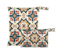 EtherSpher Paquete de 2 bolsas de lavandería reutilizables bohemias retro abstractas para traje de baño con asas para guardería, pañales de bebé