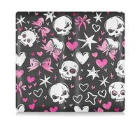 EtherSpher Patrón negro y rubor con calaveras blancas, fondo negro, bonito lazo en la cabeza, corazones, estrellas y lazos en estilo de Monster High, seguro de registro de automóvil y tarjetero de