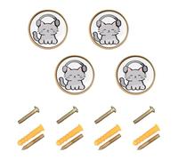 EtherSpher Perillas de armario personalizables con diseño de gato gris de dibujos animados, perilla de control vintage de 1.26 pulgadas (32 mm) para armario de puerta, paquete de 4