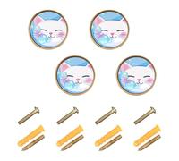 EtherSpher Perillas redondas personalizables con diseño de gato blanco de dibujos animados para colgar de 1.26 pulgadas (32 mm), tiradores de cajón para sala de estar, paquete de 4