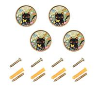 EtherSpher Perillas y manijas personalizables para gabinetes de cocina, diseño de gato y jardín, estilo vintage, 1.26 pulgadas (32 mm), color dorado para dormitorio, paquete de 4