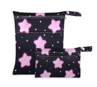 EtherSpher Pink Cute Star - Bolsa húmeda para pañales a prueba de desorden, paquete de 2 artículos esenciales de viaje para bebé con asas para yoga, guardería