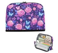 EtherSpher Purple Peach Elegant Blooms - Bolsa de almacenamiento vertical de gran capacidad, bolsa de almacenamiento expandible multiusos para hombre, bolsa de escuela secundaria para lapices de ninas