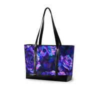 EtherSpher Rosas abstractas moradas y azules al estilo de cubismo, pintura detallada con un fondo oscuro que muestra un patrón floral en colores vibrantes altamente detallado con ricos trazos de