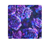 EtherSpher Rosas abstractas moradas y azules en estilo de cubismo, pintura detallada con un fondo oscuro que muestra un patrón floral en colores vibrantes, altamente detallado con ricos trazos de