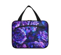 EtherSpher Rosas abstractas moradas y azules en estilo de cubismo, pintura detallada con un fondo oscuro que muestra un patrón floral en colores vibrantes, altamente detallado con ricos trazos de