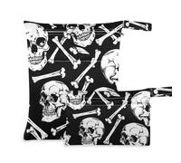 EtherSpher Skull Bones - Bolsa lavable pintada en blanco y negro para tela, paquete de 2 artículos esenciales de viaje para volar con asas para yoga, gimnasio
