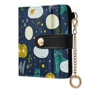 EtherSpher Space Alien Print Cats Green Fancy - Cartera plegable pequeña de piel sintética para mujer y niña