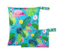 EtherSpher Summer Flamingos Flower Leaf Blue - Bolsa húmeda para pañales con cremallera, paquete de 2 artículos esenciales de viaje para bebé con asas para gimnasio, viajes
