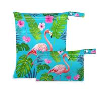 EtherSpher Summer Flamingos Palm Flower Blue - Bolsa de pañales húmeda, lavable, paquete de 2 bolsas de pañales esenciales con asas para piscina, guardería