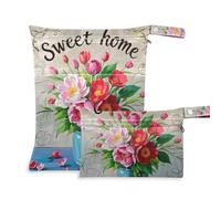 EtherSpher Sweet Home - Bolsas lavables con diseño floral de primavera rosa para viajes, paquete de 2 artículos esenciales de viaje para bebé con asas para gimnasio, piscina